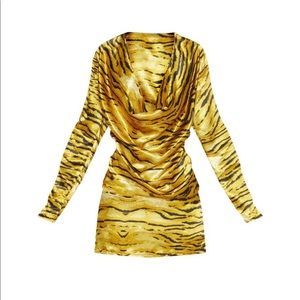 Gold Tiger Print Cowl Bodycon Dress